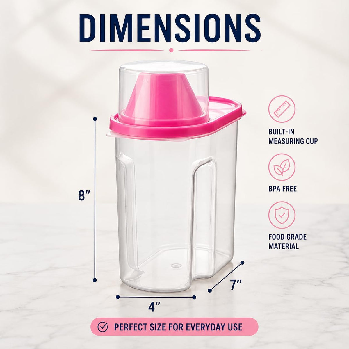 1.9 Liters Set of 3 Small Airtight Food Storage Containers with Pouring Spout and Measuring Cup Lid for Flour Sugar Cereal Rice Pantry Staples & Baking Ingredients in Green Pink and Yellow