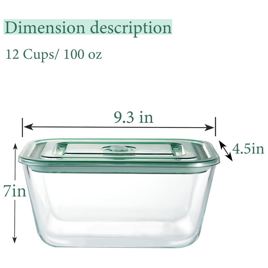 12 Cups/ 100 oz Large Glass Food Storage Baking Container with Lid - For Baking, Roasting, Storing Food, Vegetables Fruits
