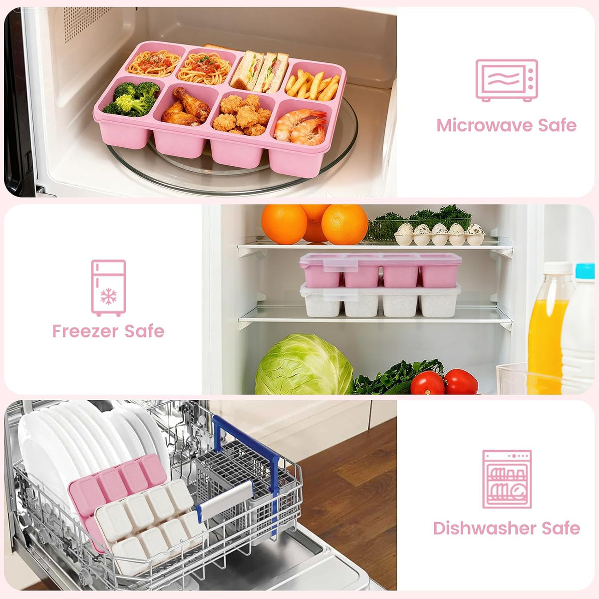 nackle Box Container,Leak-Proof Snack Box 8 Compartment Divided Serving Tray with Lid, Dishwasher Safe Food Containers for Fruit Candy Snack Nuts Veggie Party (2 PACK)