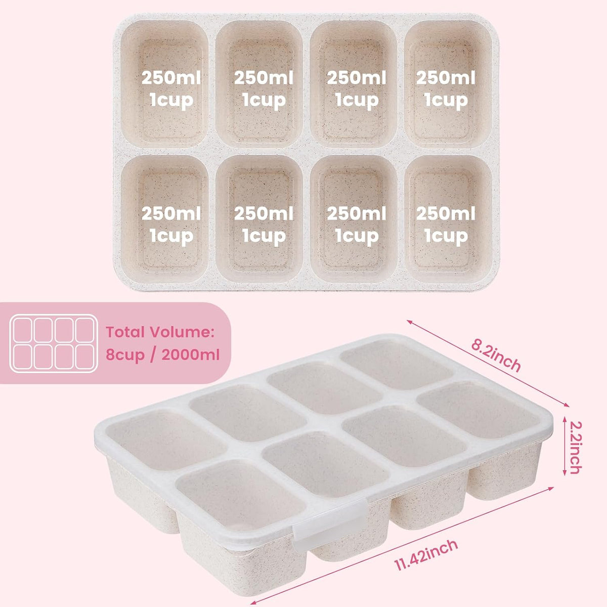 nackle Box Container,Leak-Proof Snack Box 8 Compartment Divided Serving Tray with Lid, Dishwasher Safe Food Containers for Fruit Candy Snack Nuts Veggie Party (2 PACK)