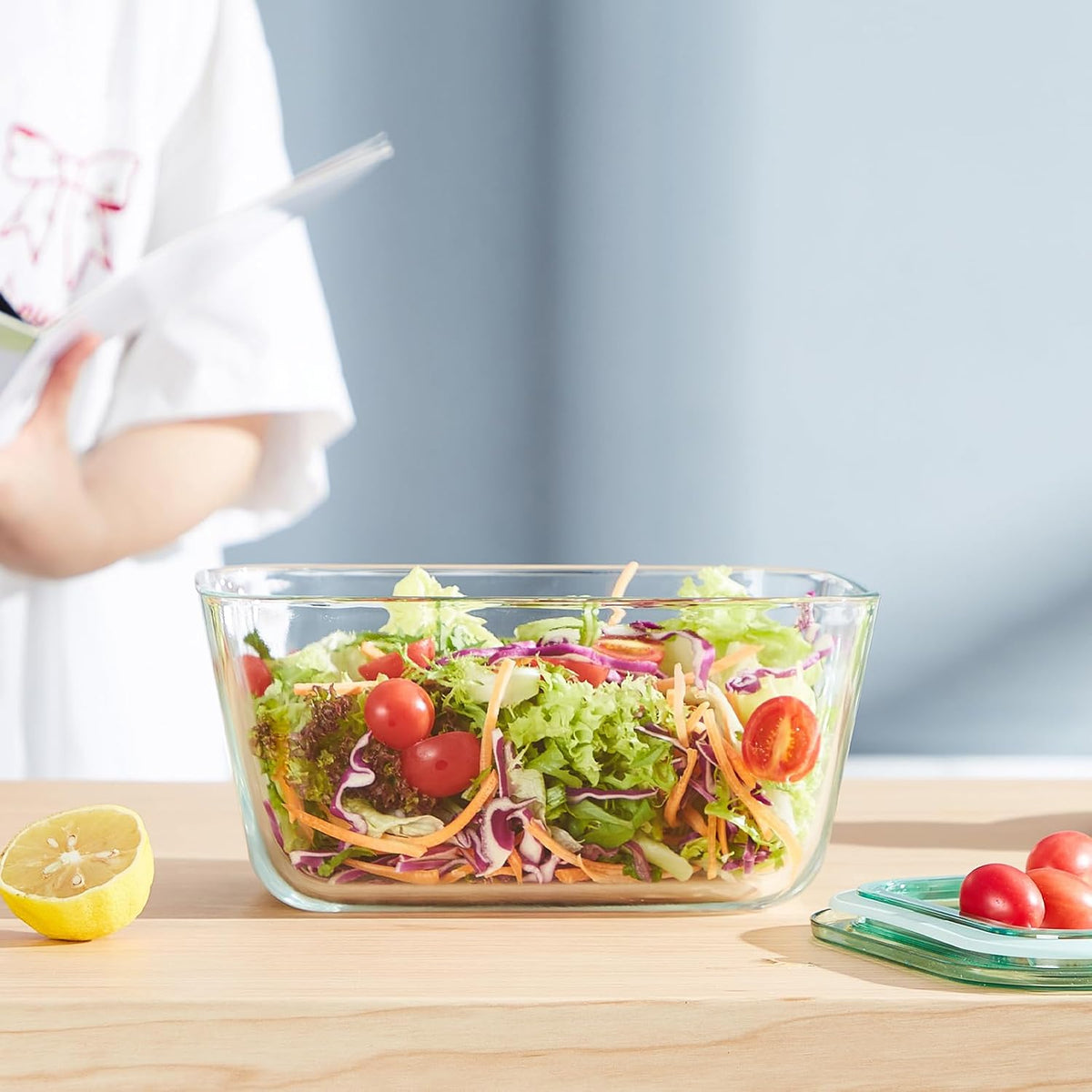 12 Cups/ 100 oz Large Glass Food Storage Baking Container with Lid - For Baking, Roasting, Storing Food, Vegetables Fruits