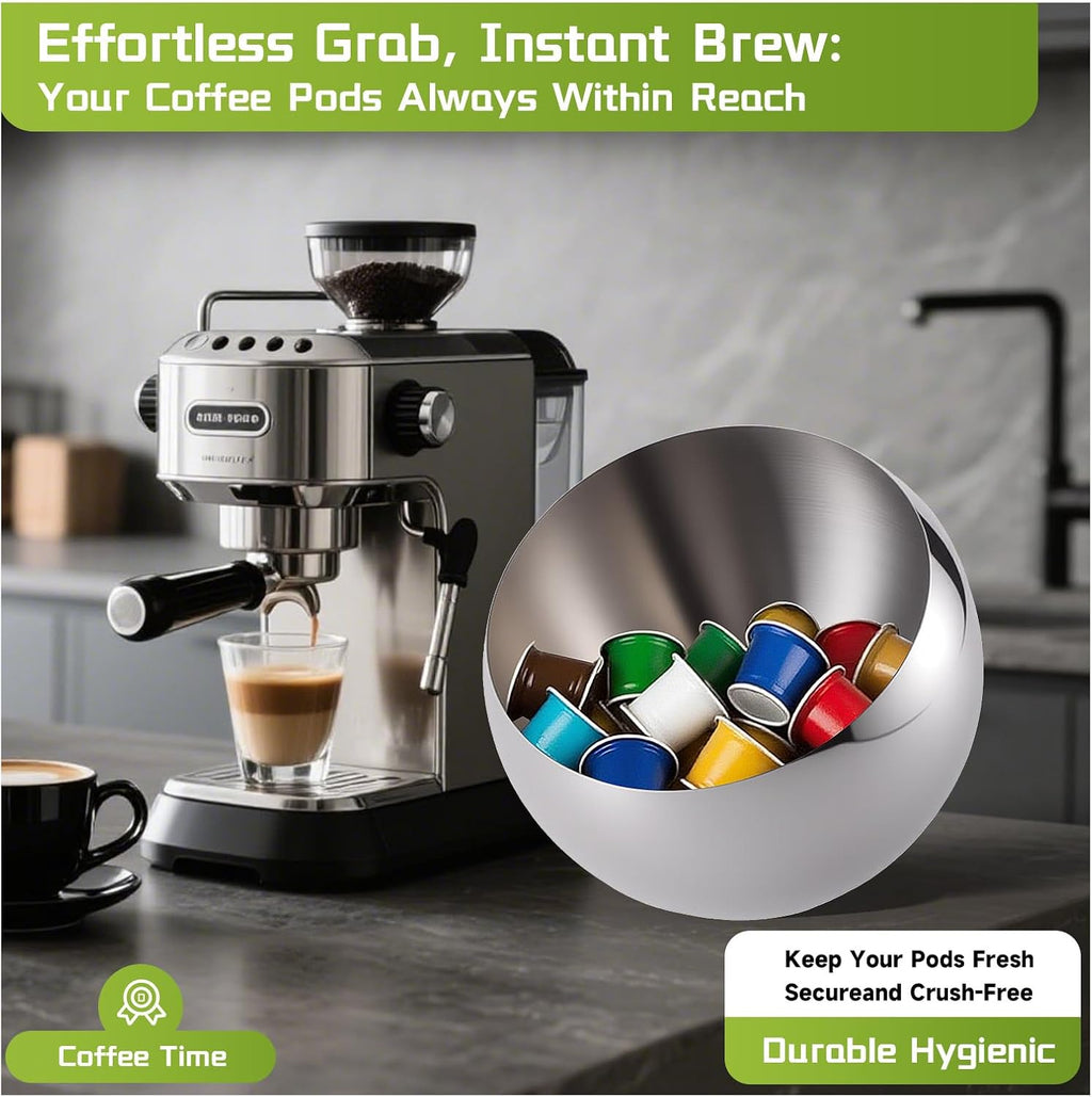 Large Capacity Coffee Pod Holder – Stainless Steel Pod Organizer and Holder | Stylish Coffee Bar Accessories & Countertop Storage (Silver, Large)