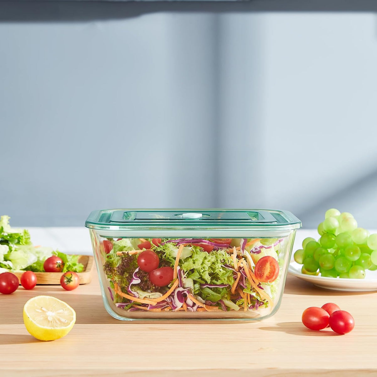 12 Cups/ 100 oz Large Glass Food Storage Baking Container with Lid - For Baking, Roasting, Storing Food, Vegetables Fruits